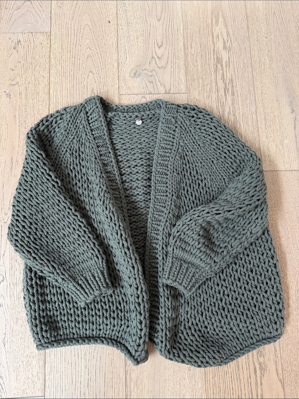 Margaret OLeary Chunky Olive Green Open-Front Women's Cardigan Sweater